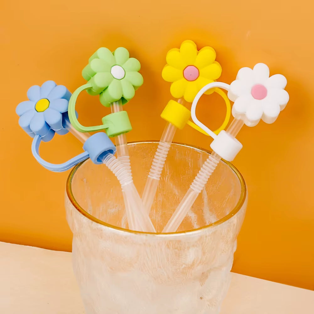 5/1Pcs Silicone Straw Covers Cap Cute Flower Straw Toppers for Tumblers Dust-Proof Drinking Straw Caps Reusable Straws Tips Lids