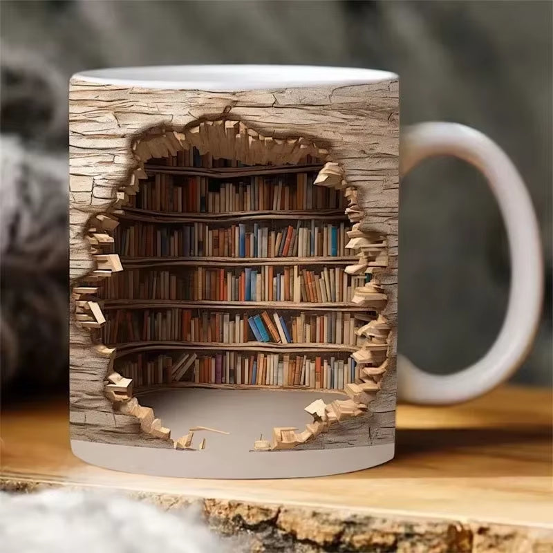 Ceramic 3D Library Book Mug Shelf Mug Creative Space Design Multi-Purpose Mug Coffee Cup Study Milk Cup Friends Birthday Gift