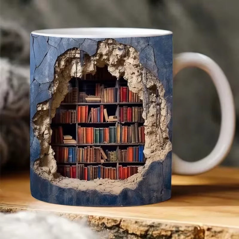 Ceramic 3D Library Book Mug Shelf Mug Creative Space Design Multi-Purpose Mug Coffee Cup Study Milk Cup Friends Birthday Gift