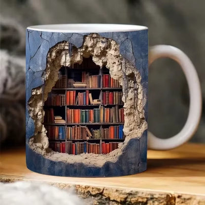 Ceramic 3D Library Book Mug Shelf Mug Creative Space Design Multi-Purpose Mug Coffee Cup Study Milk Cup Friends Birthday Gift