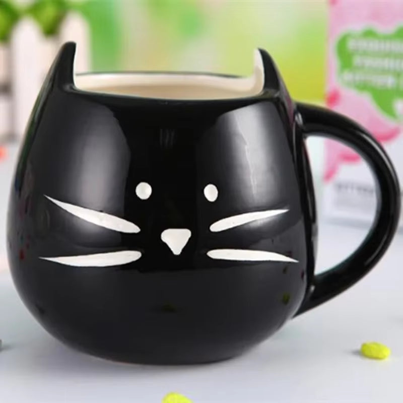 Ceramic Cute Cat Mugs with Spoon Coffee Tea Milk Animal Cups with Handle Black and White Pair Cup 400Ml Drinkware Nice Gifts