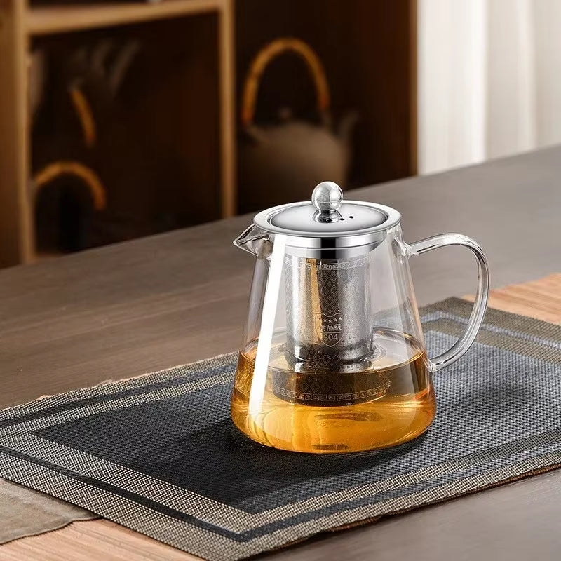 450Ml-950Ml Heat Resistant Glass Teapot with Stainless Steel Tea Strainer Infuser 