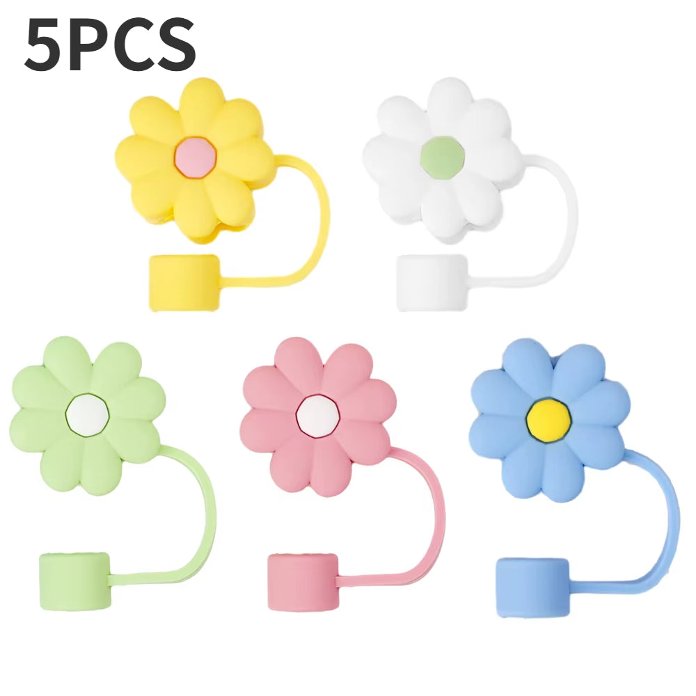 5/1Pcs Silicone Straw Covers Cap Cute Flower Straw Toppers for Tumblers Dust-Proof Drinking Straw Caps Reusable Straws Tips Lids