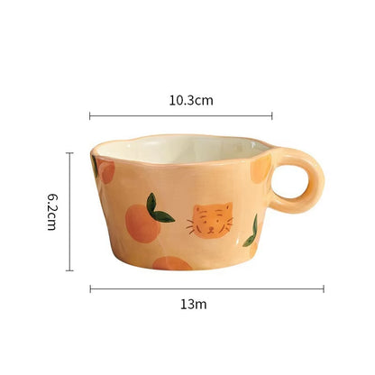 Ins Cute Hand Pinched Ceramic Mugs Hand Painted Strawberry Flower Espresso Coffee Cups Breakfast Milk Cup Gift for Kids Girls