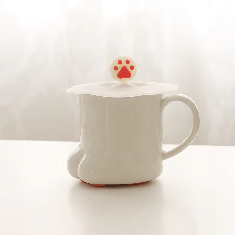 Cute Cat Paw Mug Coffee Mug Cartoon 3D Cat Claw Ceramic Drinkware with Lid Milk Breakfast Oatmeal Cup Birthday Christmas Gifts