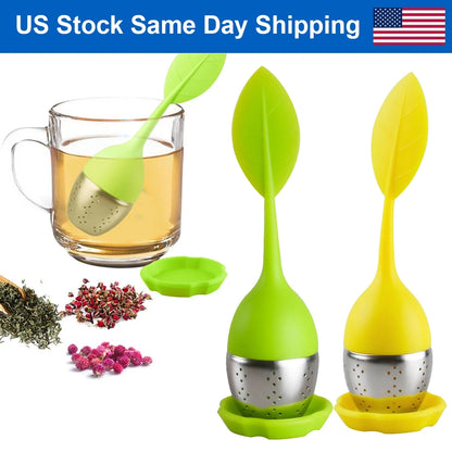 Leaf Tea Infuser for Tea Pot Mug Cup- Loose Tea Strainer Steeper for Fennel Tea Rooibos Tea Herbal Team Green Yellow Set 2