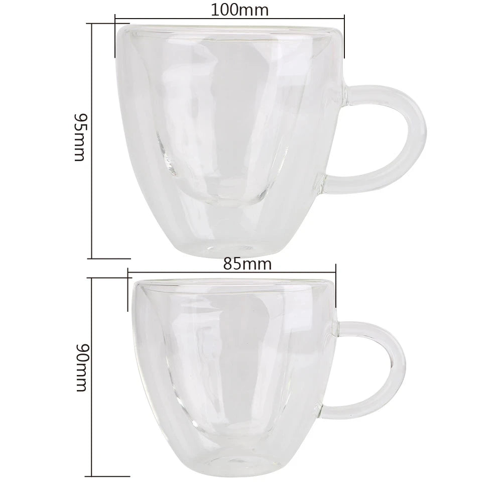 Heart Love Shaped Glass Mug Couple Cups Double Glass Cup Heat-Resisting Wine Glasses Tea Mugs Milk Espresso Coffee Cup Drinkware