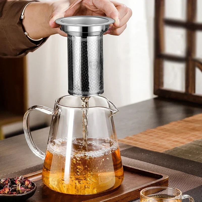 450Ml-950Ml Heat Resistant Glass Teapot with Stainless Steel Tea Strainer Infuser 