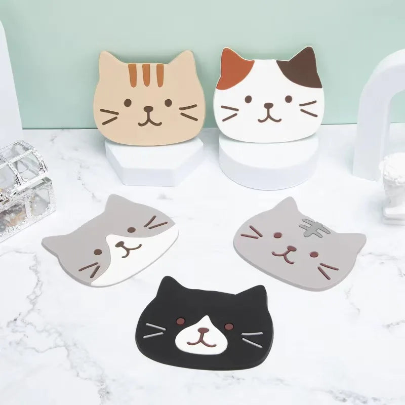 5 Piece Silicone Cat Coaster Set