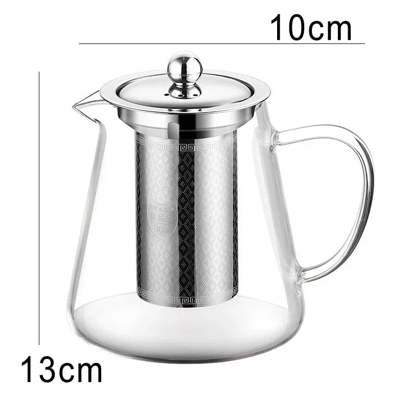 450Ml-950Ml Heat Resistant Glass Teapot with Stainless Steel Tea Strainer Infuser 