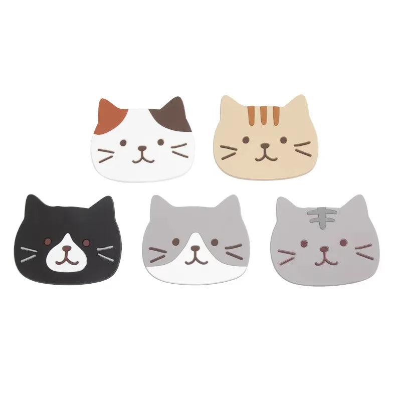 5 Piece Silicone Cat Coaster Set