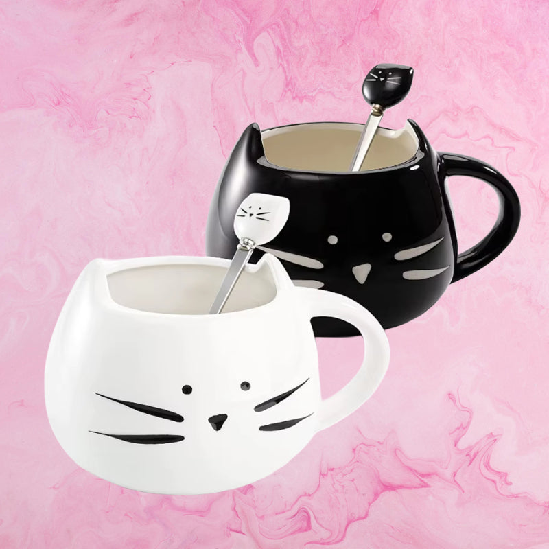 Cute Ceramic Cat Mug 13oz w/Spoon