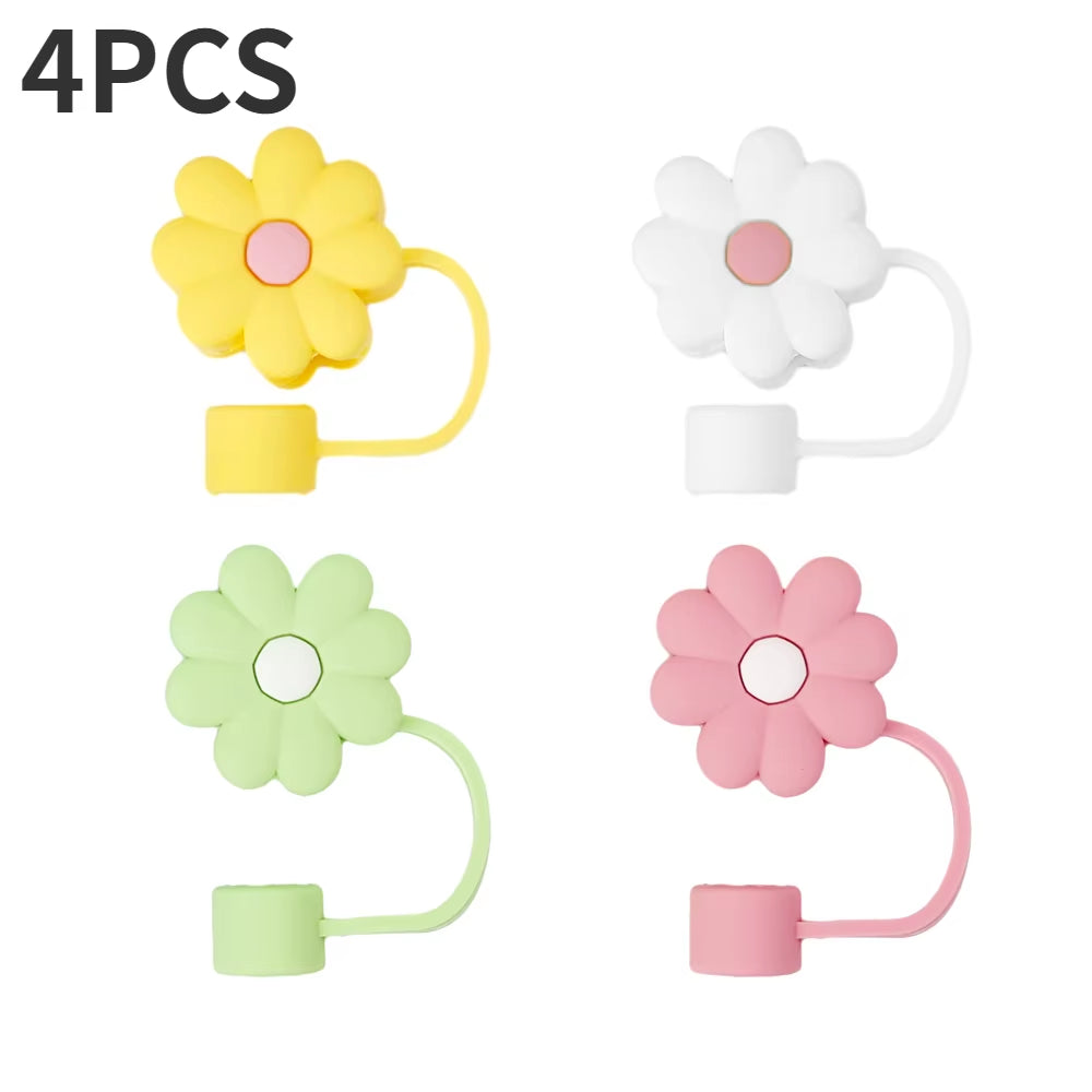 5/1Pcs Silicone Straw Covers Cap Cute Flower Straw Toppers for Tumblers Dust-Proof Drinking Straw Caps Reusable Straws Tips Lids