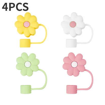 5/1Pcs Silicone Straw Covers Cap Cute Flower Straw Toppers for Tumblers Dust-Proof Drinking Straw Caps Reusable Straws Tips Lids