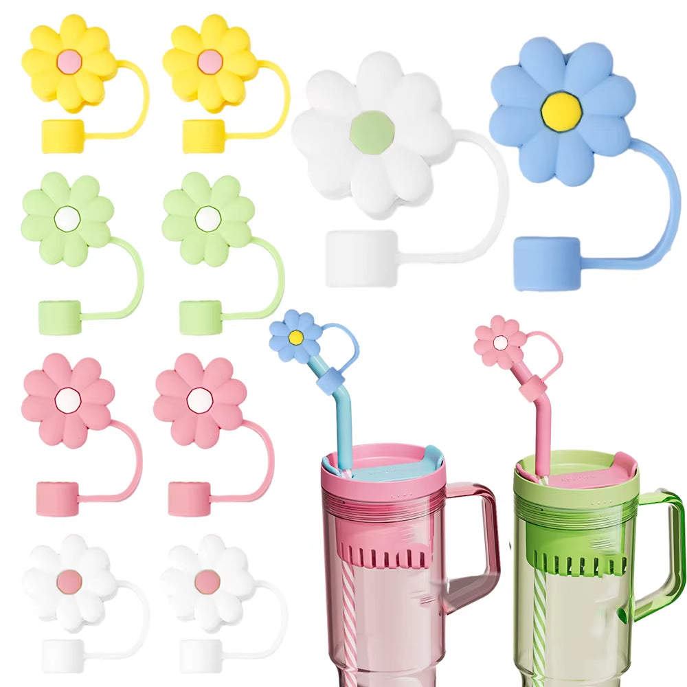 5/1Pcs Silicone Straw Covers Cap Cute Flower Straw Toppers for Tumblers Dust-Proof Drinking Straw Caps Reusable Straws Tips Lids